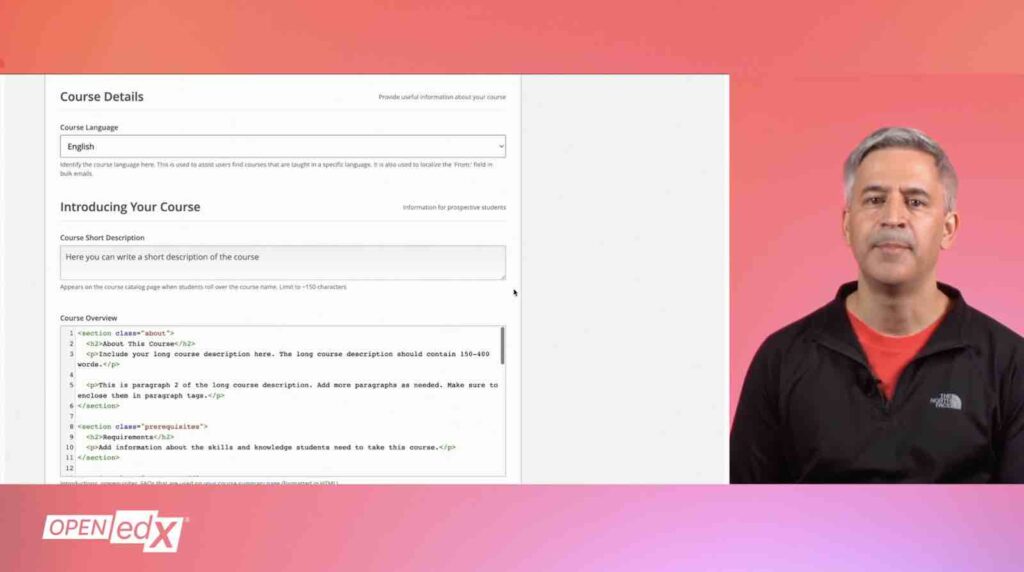 How to create the course description page - Open edX Studio